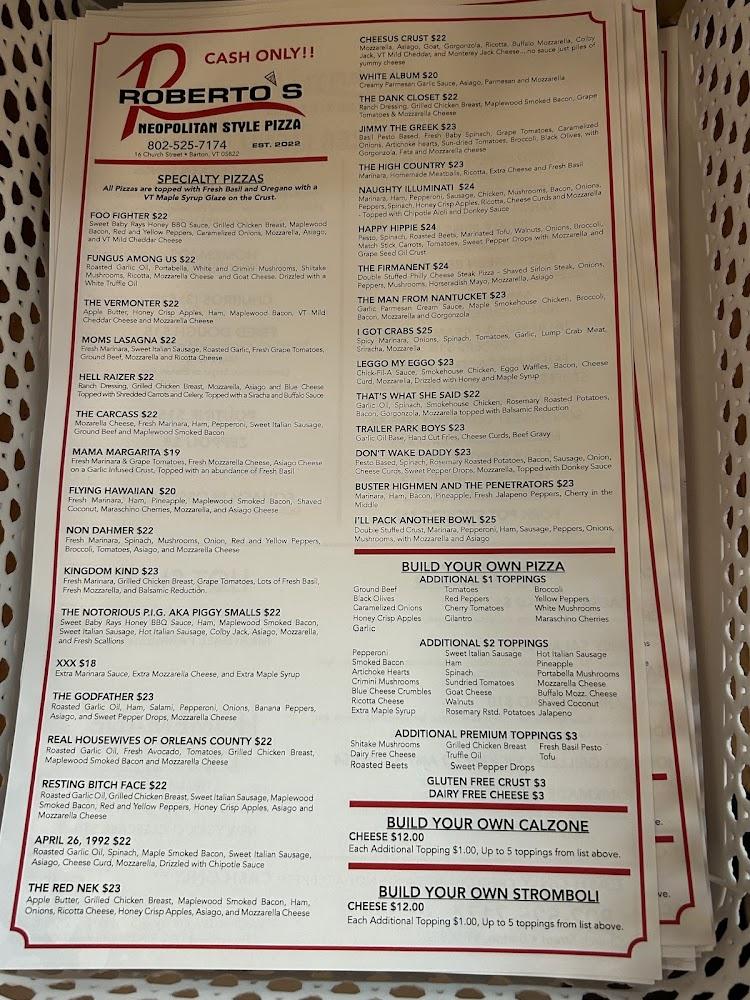 Roberto's Neopolitan Pizza Menu image 1