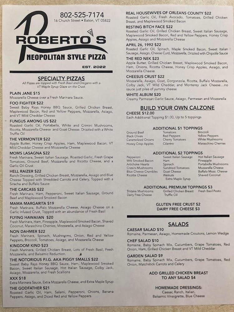 Roberto's Neopolitan Pizza Menu image 2